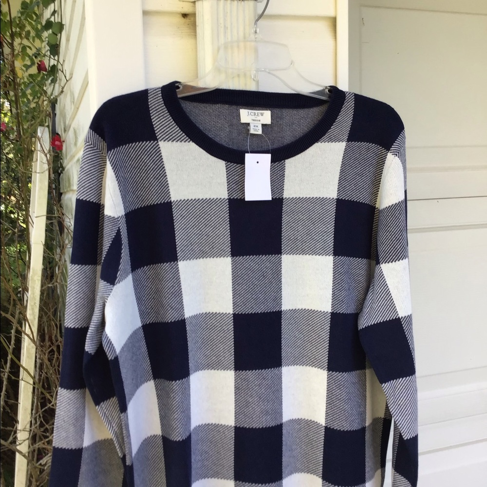 NWT J Crew Pretty Navy & White Buffalo Plaid Check Long Sleeve Sweater - Picture 2 of 7